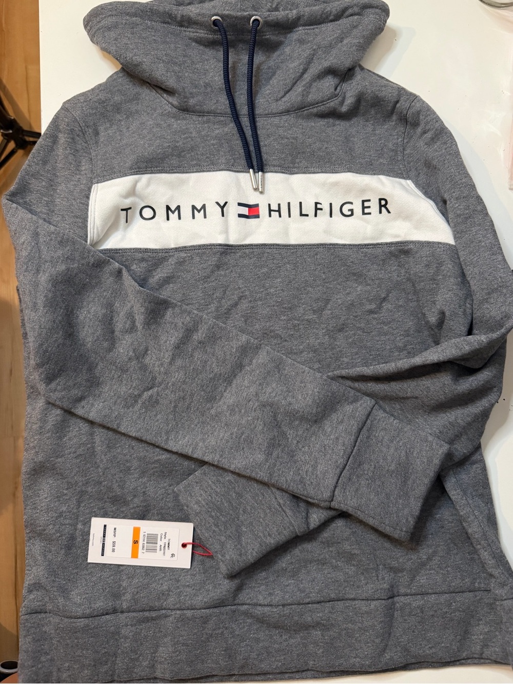 Tommy Hilfiger Gray Hoodie with White Logo Panel